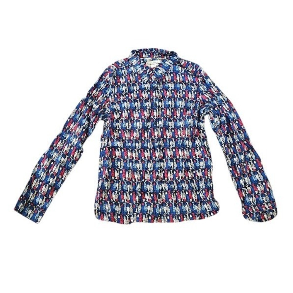 Seasalt Cornwall Larissa Shirt Womens 6 Blue Red Fish Print Cotton Button Top